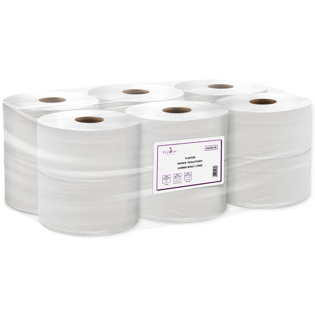 FLOVON PAPIER TOALETOWY JUMBO BIAŁY 170M (12 ROL) #120170