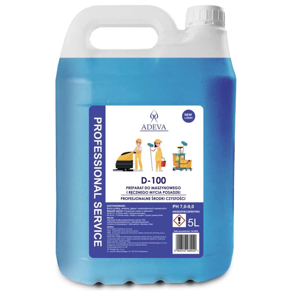 ADEVA D-100 5L - PREPARAT DO MASZYNOWEGO I RĘCZNEGO MYCIA POSADZKI